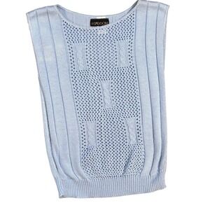 Sasson Vintage Coastal Pastel Light Blue Pointelle Cable Knit Sweater Vest Small
